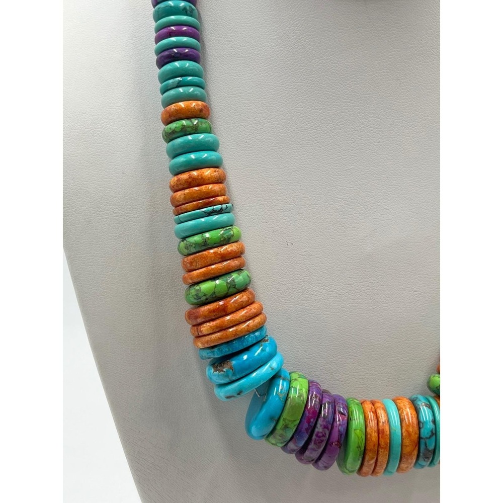 JAY KING DTR Vintage Sterling Silver Colorful Royston Turquoise Heishi Necklace - Picture 2 of 14